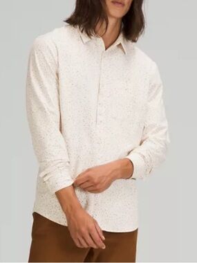 Lululemon Commission Long Sleeve Button Down Shirt Submerge Dot White Opal-L